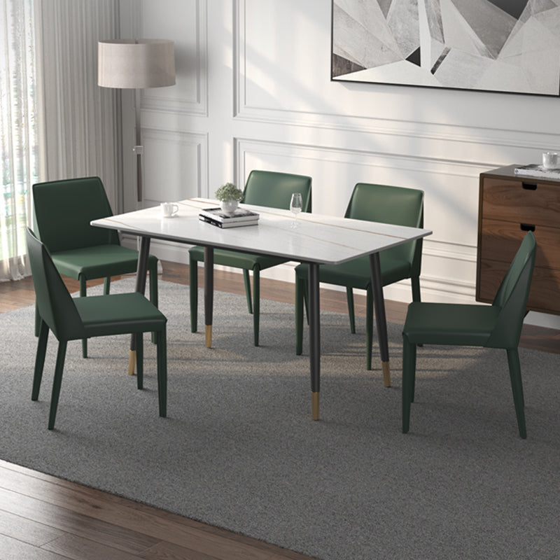 Contemporary Rectangular Stone Dining Table with 4 Steel Foot