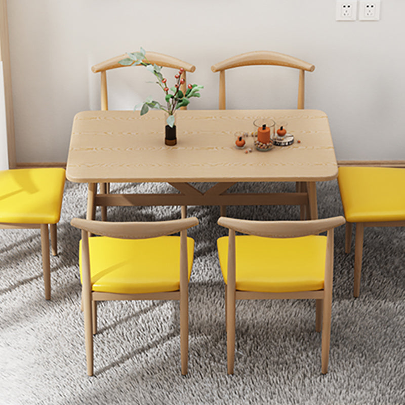 Contemporary Rectangular Wooden Dining Table with 4 Metal Foot