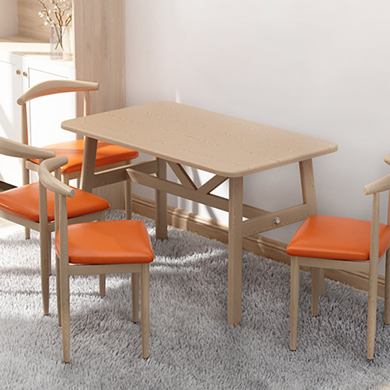 Contemporary Rectangular Wooden Dining Table with 4 Metal Foot
