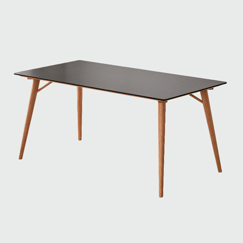 Modern Rectangular Black Stone Top Dining Table with 4 Solid Wood Legs