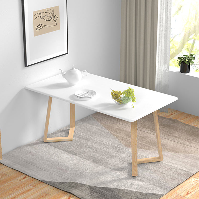 Contemporary Rectangular White and Walnut Wooden Dining Table with Double Pedestal