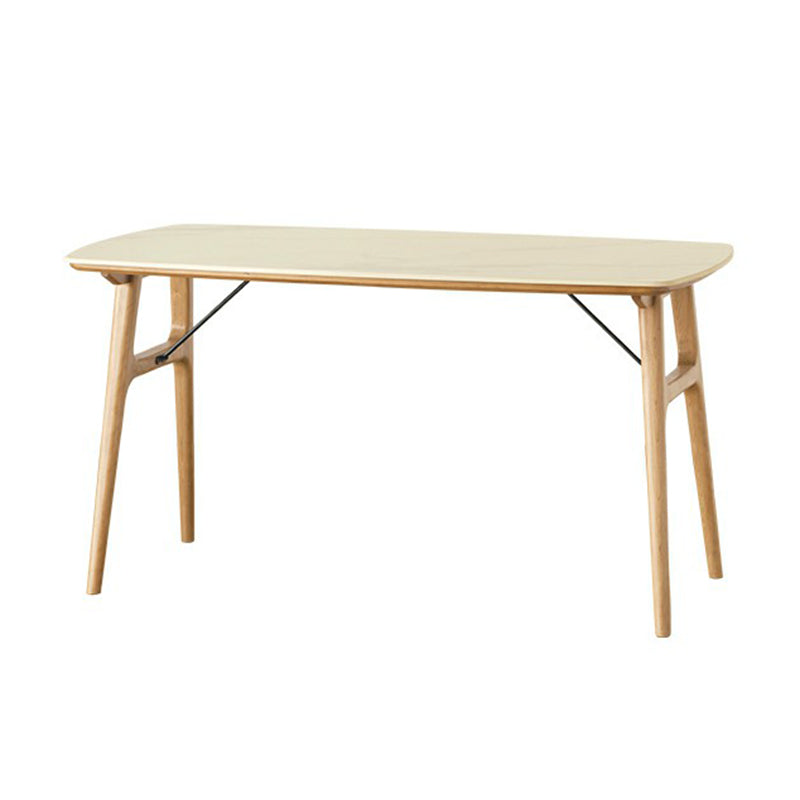 Modern Rectangular White Stone Top Dining Table with 4 Solid Wood Legs