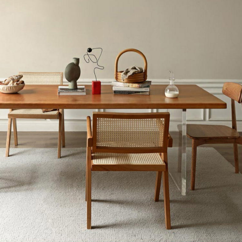 Contemporary Solid Wood Top and Acrylic Base Dining Table Set