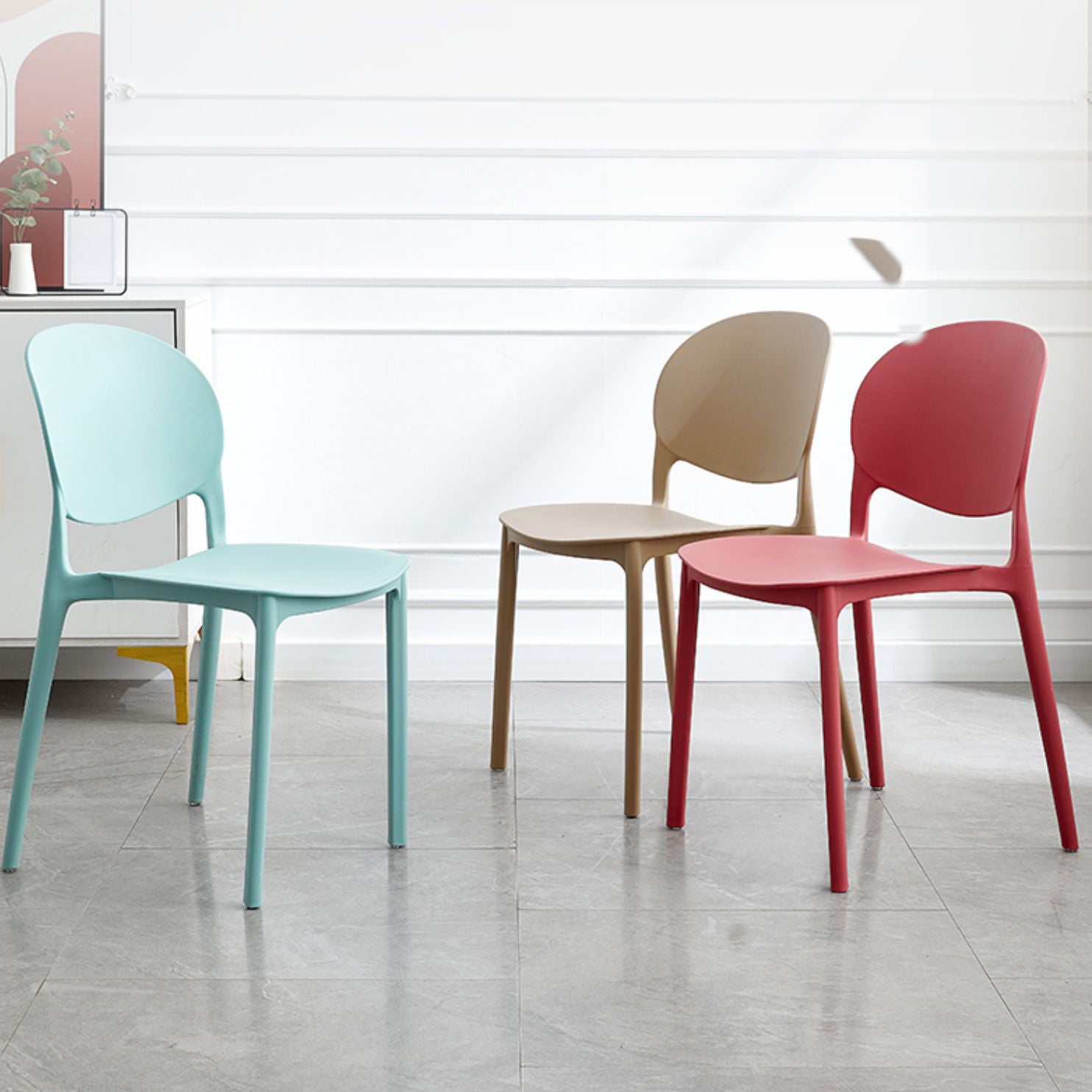 Modern Dining Room Armless Plastic Stacking Open Back Dining Chair