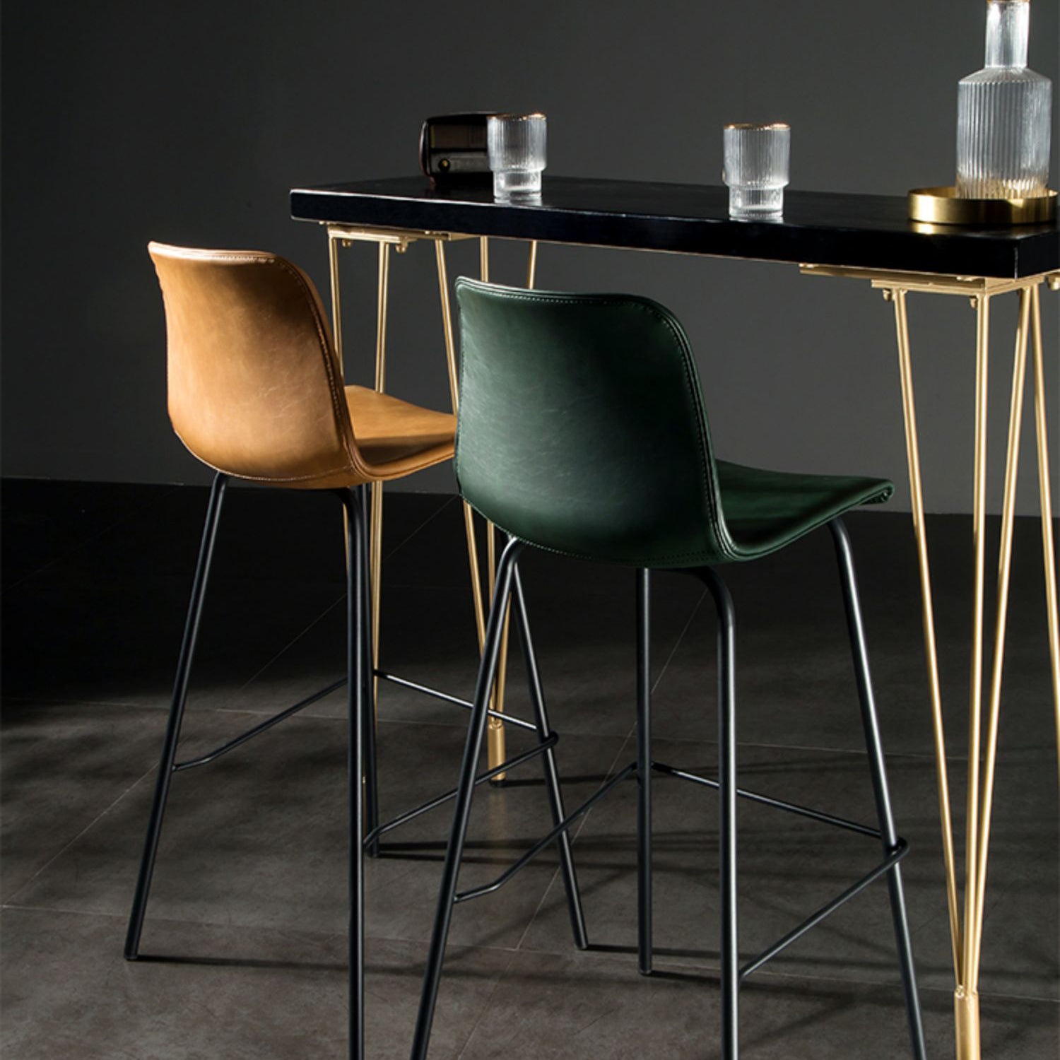 Contemporary Style Low Back Upholstered Bar Stool with Metal Legs