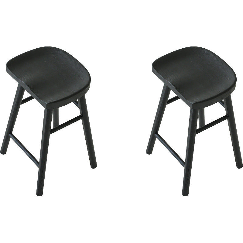 Contemporary Black Ash Solid Wood Armless Bar Stool with Footrest