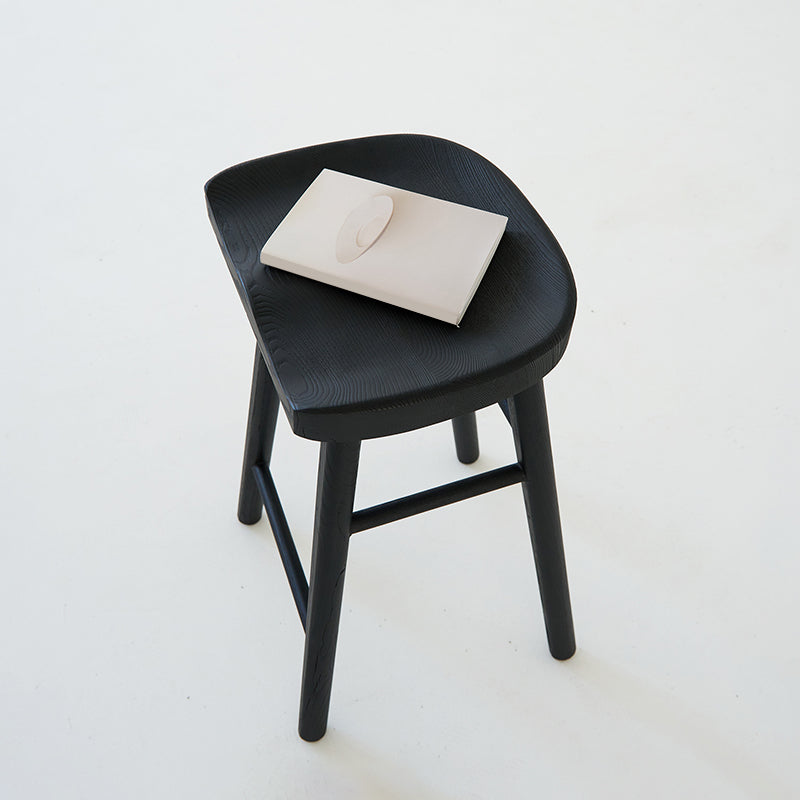 Contemporary Black Ash Solid Wood Armless Bar Stool with Footrest