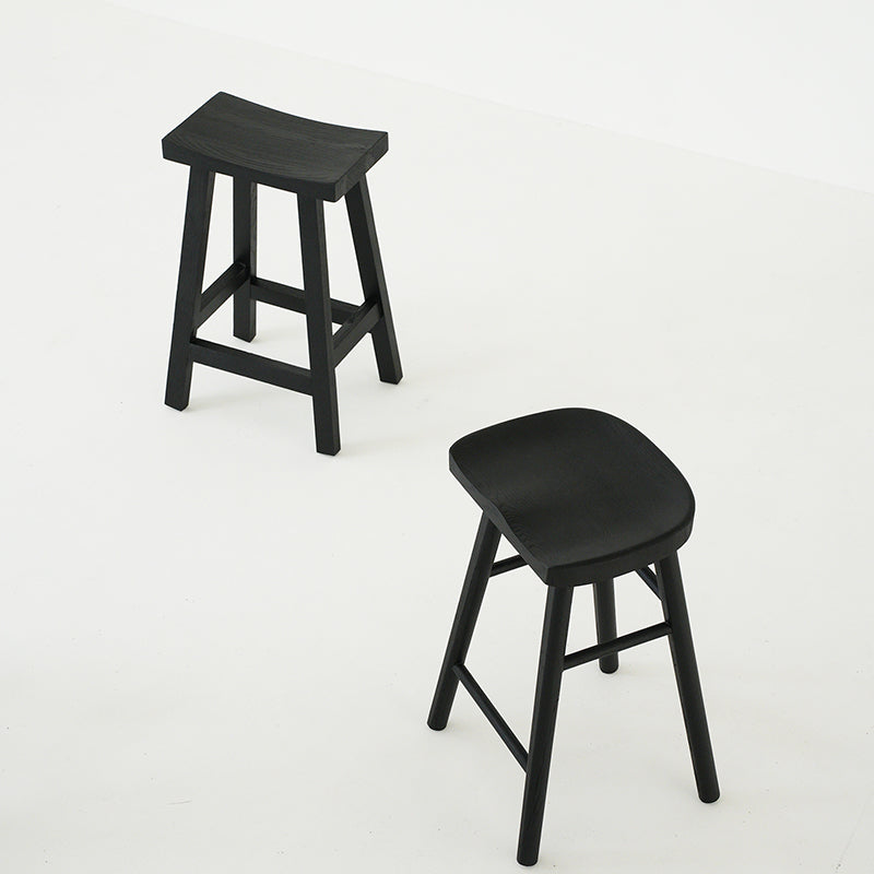 Contemporary Black Ash Solid Wood Armless Bar Stool with Footrest
