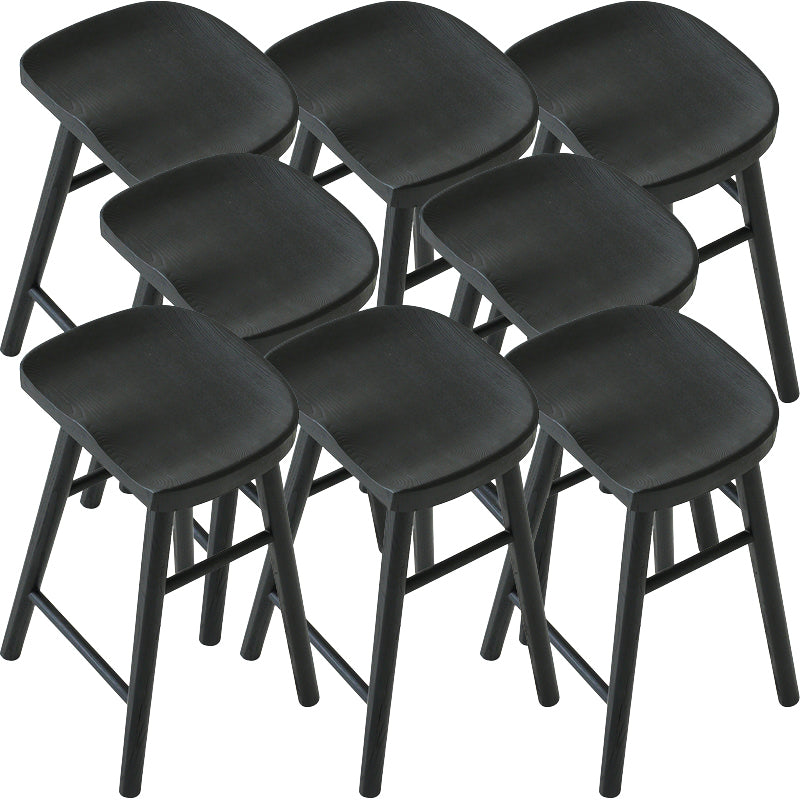 Contemporary Black Ash Solid Wood Armless Bar Stool with Footrest
