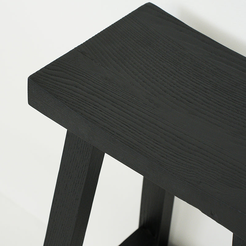 Contemporary Black Ash Solid Wood Armless Bar Stool with Footrest