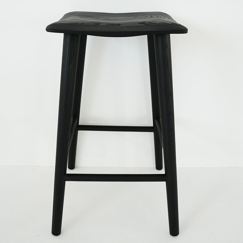 Contemporary Black Ash Solid Wood Armless Bar Stool with Footrest