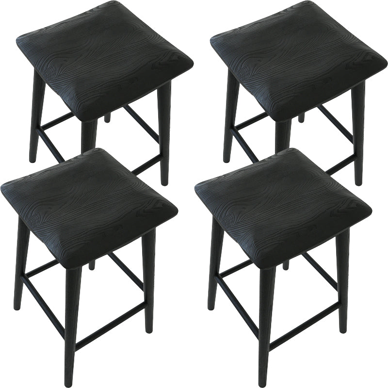 Contemporary Black Ash Solid Wood Armless Bar Stool with Footrest