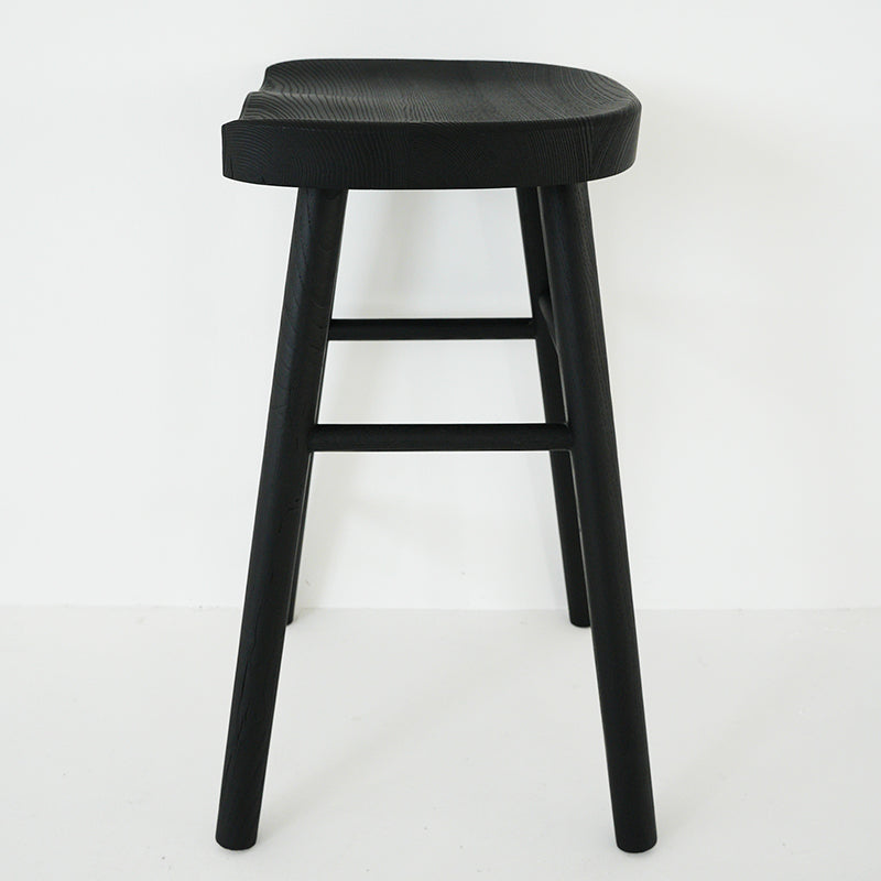 Contemporary Black Ash Solid Wood Armless Bar Stool with Footrest