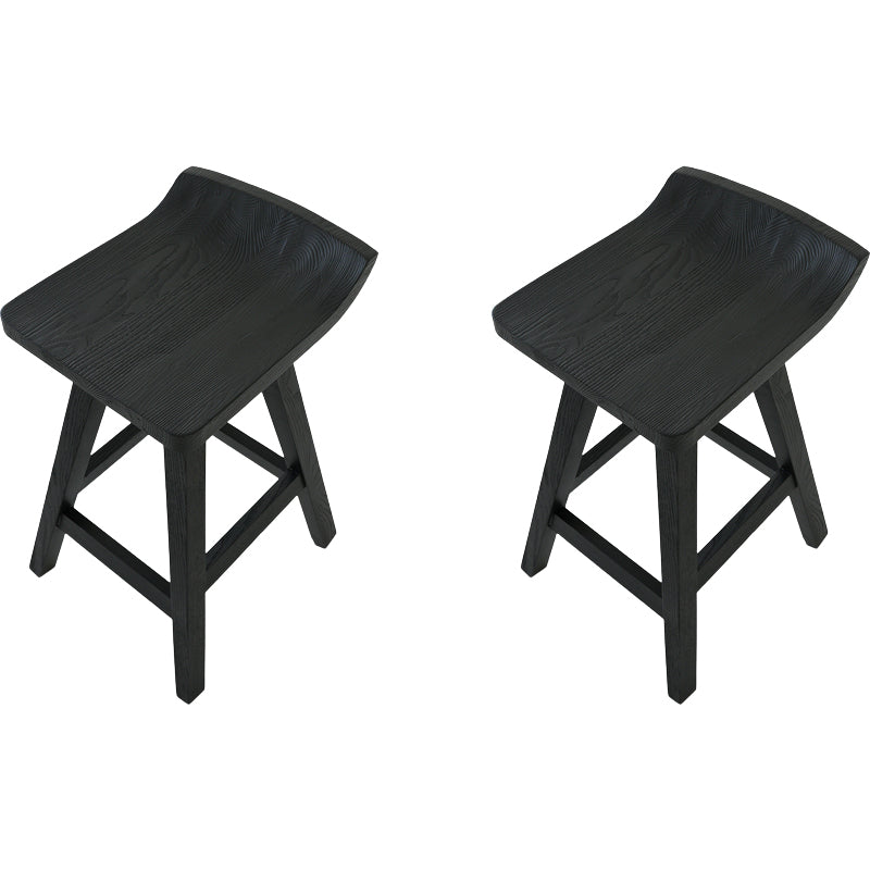 Contemporary Black Ash Solid Wood Armless Bar Stool with Footrest