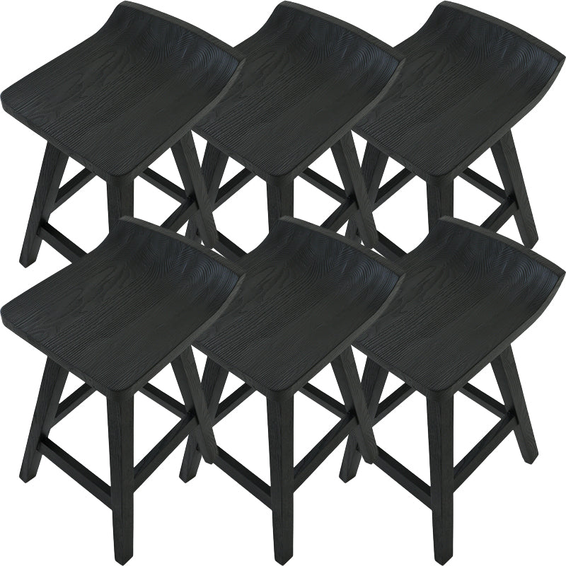 Contemporary Black Ash Solid Wood Armless Bar Stool with Footrest