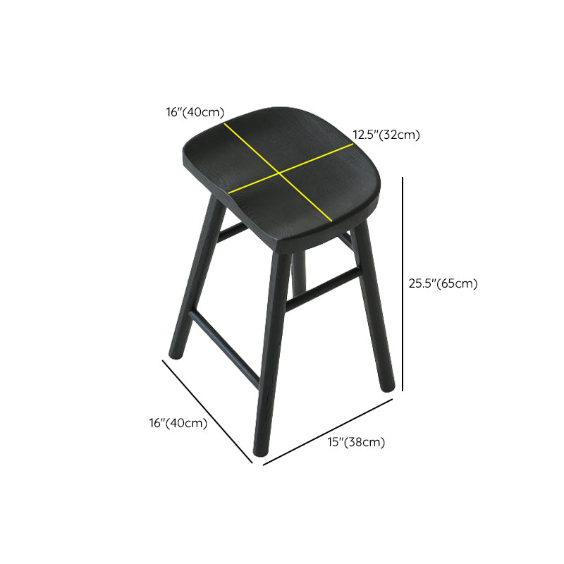 Contemporary Black Ash Solid Wood Armless Bar Stool with Footrest