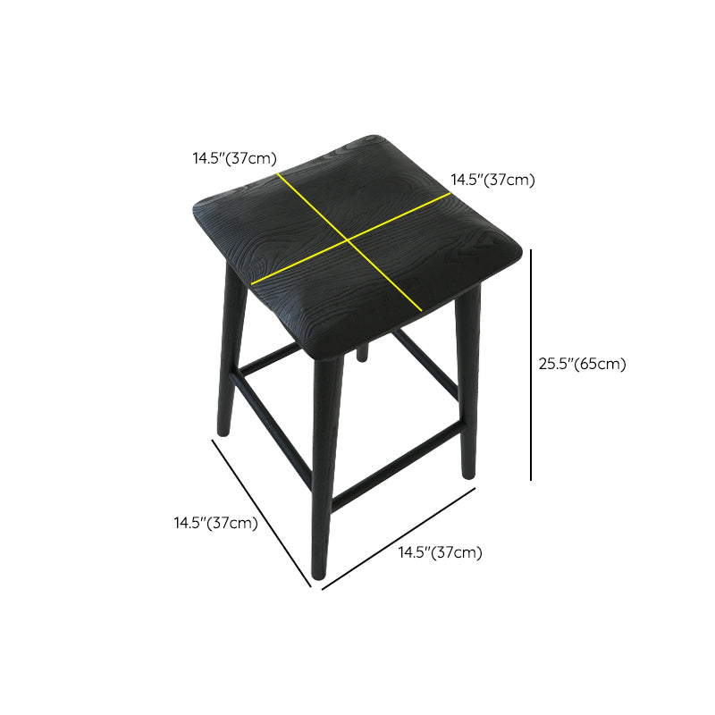 Contemporary Black Ash Solid Wood Armless Bar Stool with Footrest