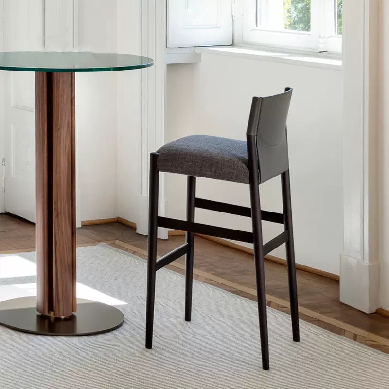 Contemporary Upholstered Armless Bar Stool with Solid Wood Legs