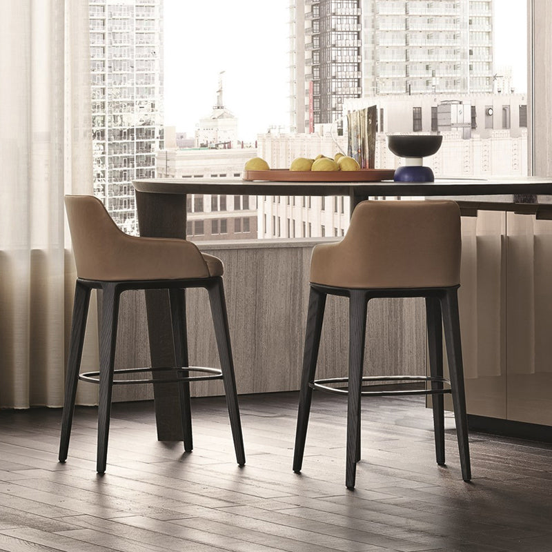 Faux Leather Upholstered Arm Bar Stool with Solid Wood Legs for Home