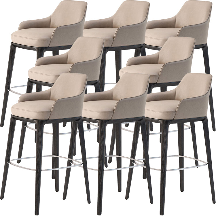 Faux Leather Upholstered Arm Bar Stool with Solid Wood Legs for Home