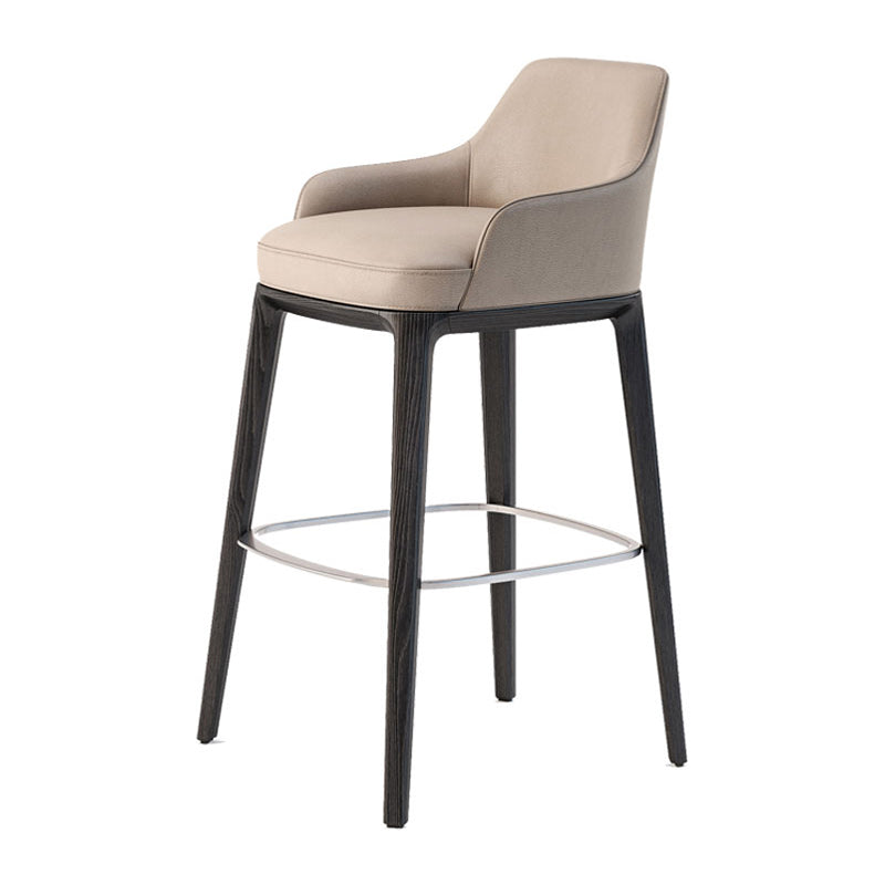 Faux Leather Upholstered Arm Bar Stool with Solid Wood Legs for Home