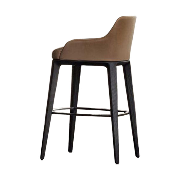 Faux Leather Upholstered Arm Bar Stool with Solid Wood Legs for Home