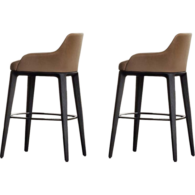 Faux Leather Upholstered Arm Bar Stool with Solid Wood Legs for Home