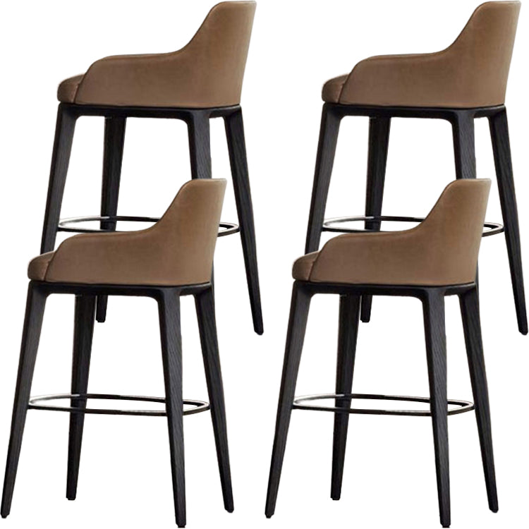 Faux Leather Upholstered Arm Bar Stool with Solid Wood Legs for Home