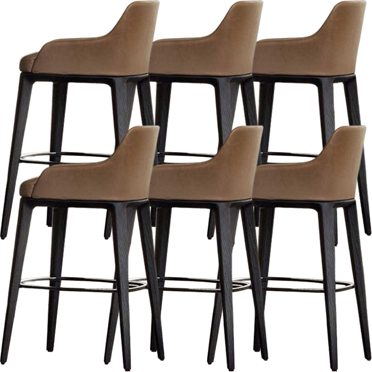 Faux Leather Upholstered Arm Bar Stool with Solid Wood Legs for Home