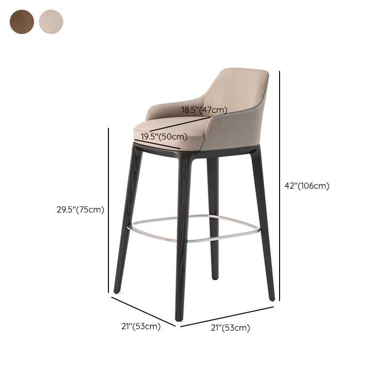 Faux Leather Upholstered Arm Bar Stool with Solid Wood Legs for Home