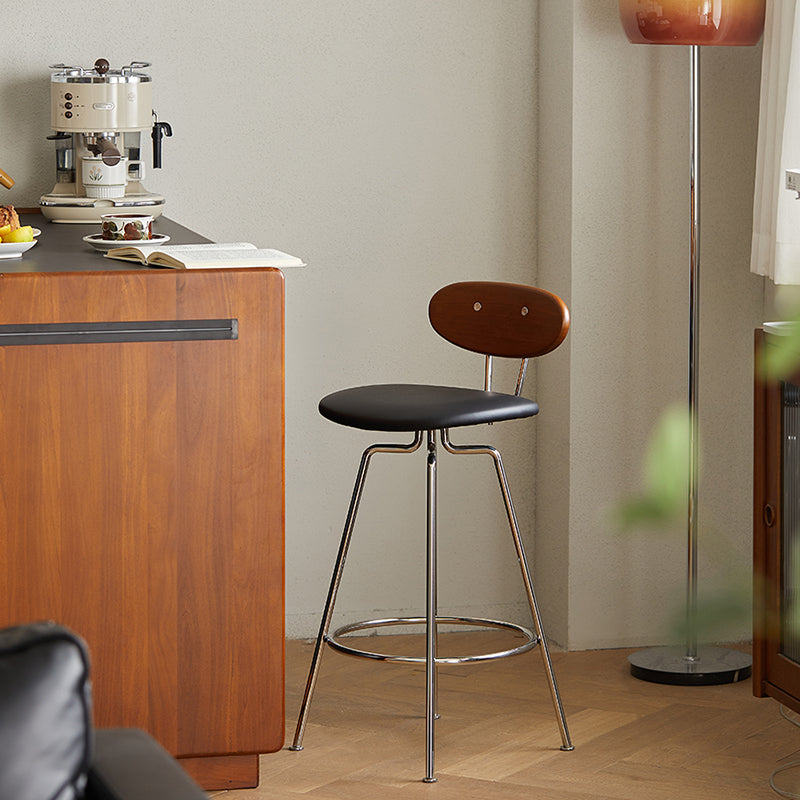 Modern Upholstered Faux Leather Low Back Bar Stools with Metal Base