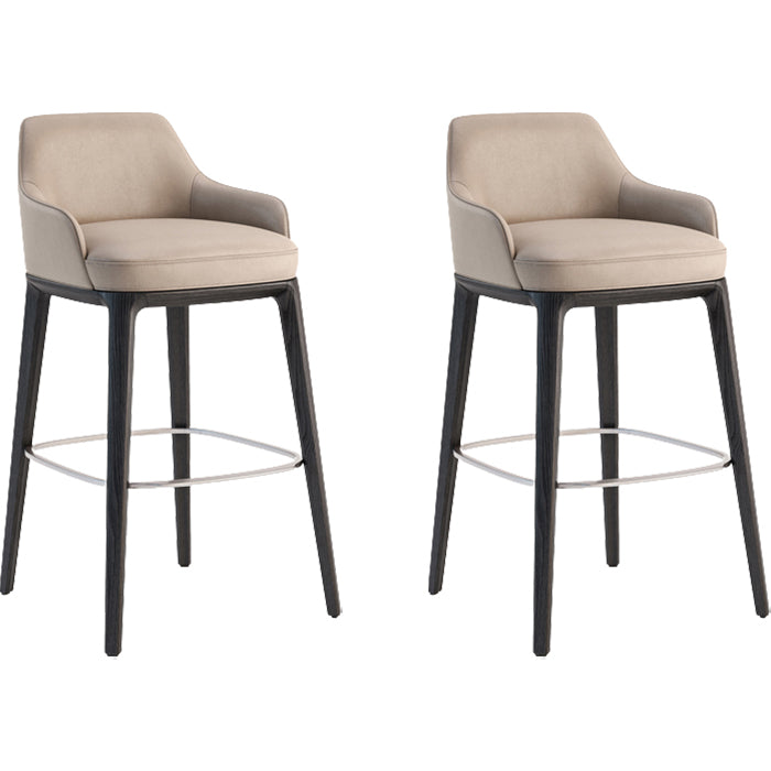Faux Leather Upholstered Arm Bar Stool with Solid Wood Base for Home