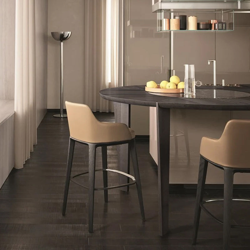 Faux Leather Upholstered Arm Bar Stool with Solid Wood Base for Home