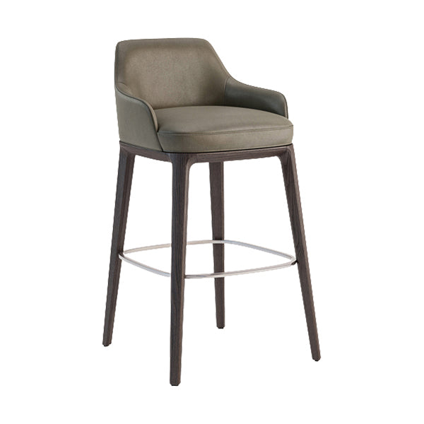 Faux Leather Upholstered Arm Bar Stool with Solid Wood Base for Home