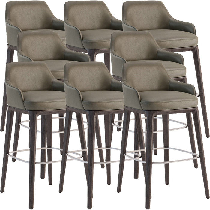 Faux Leather Upholstered Arm Bar Stool with Solid Wood Base for Home