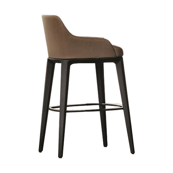 Faux Leather Upholstered Arm Bar Stool with Solid Wood Base for Home