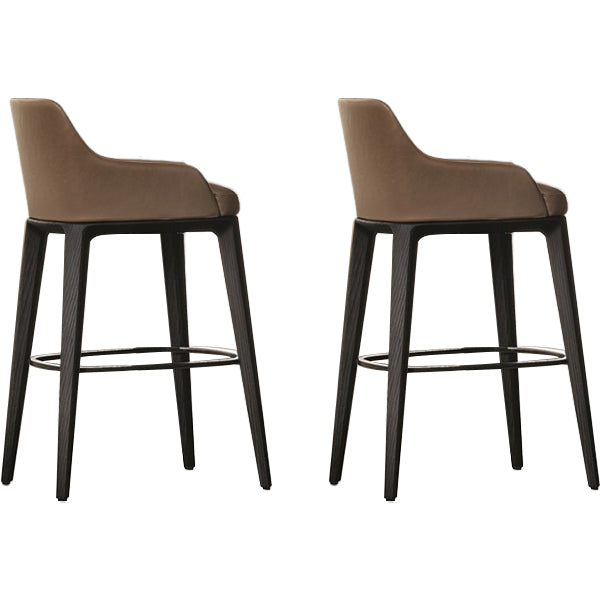 Faux Leather Upholstered Arm Bar Stool with Solid Wood Base for Home