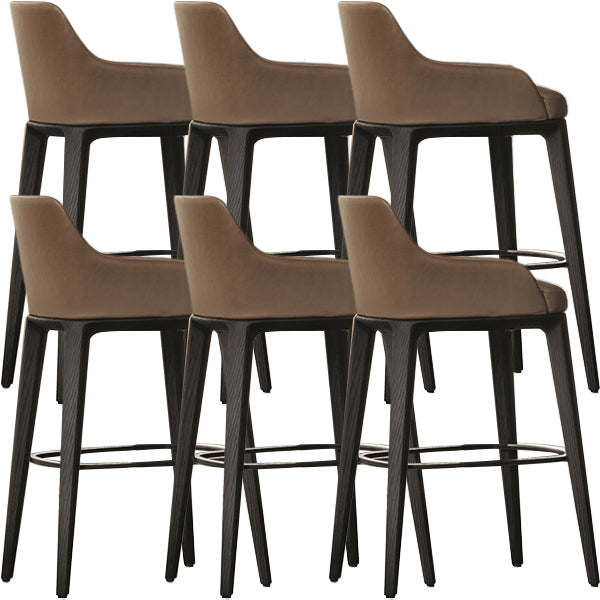 Faux Leather Upholstered Arm Bar Stool with Solid Wood Base for Home