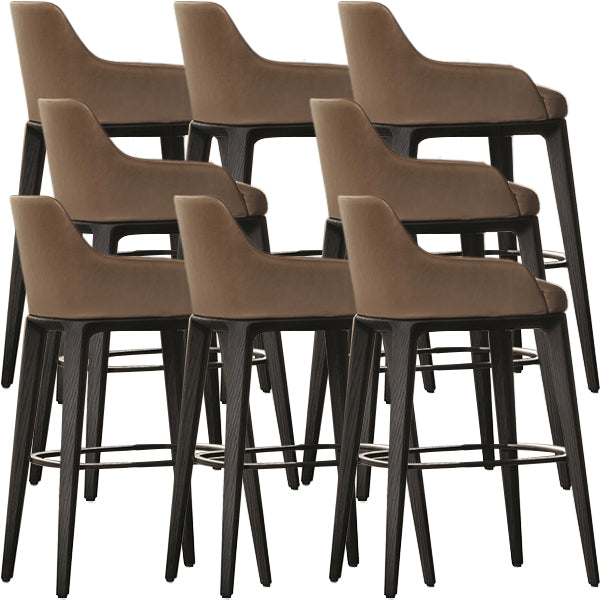 Faux Leather Upholstered Arm Bar Stool with Solid Wood Base for Home