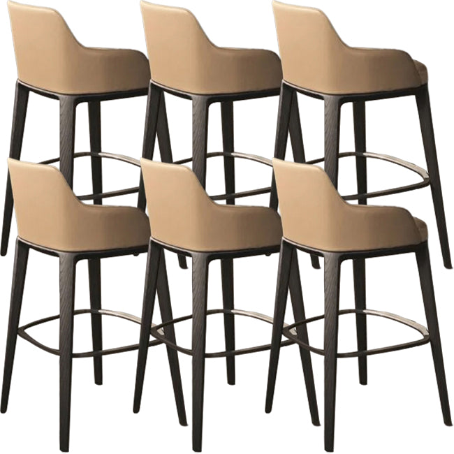 Faux Leather Upholstered Arm Bar Stool with Solid Wood Base for Home