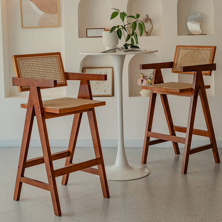 Contemporary Low Back Solid Wood Armed Bar Stool with Footrest