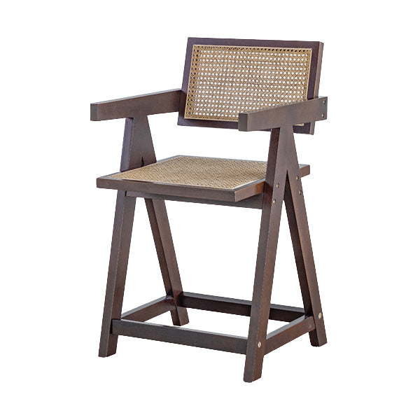 Contemporary Low Back Solid Wood Armed Bar Stool with Footrest
