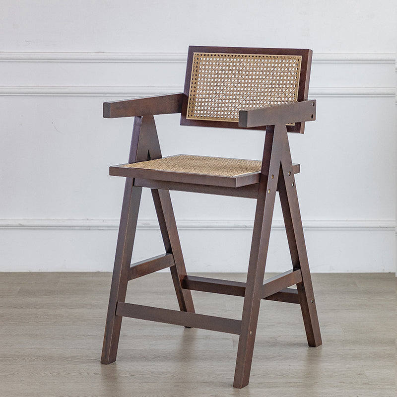 Contemporary Low Back Solid Wood Armed Bar Stool with Footrest