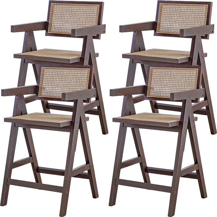 Contemporary Low Back Solid Wood Armed Bar Stool with Footrest