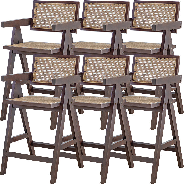 Contemporary Low Back Solid Wood Armed Bar Stool with Footrest