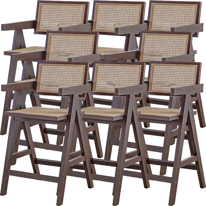 Contemporary Low Back Solid Wood Armed Bar Stool with Footrest