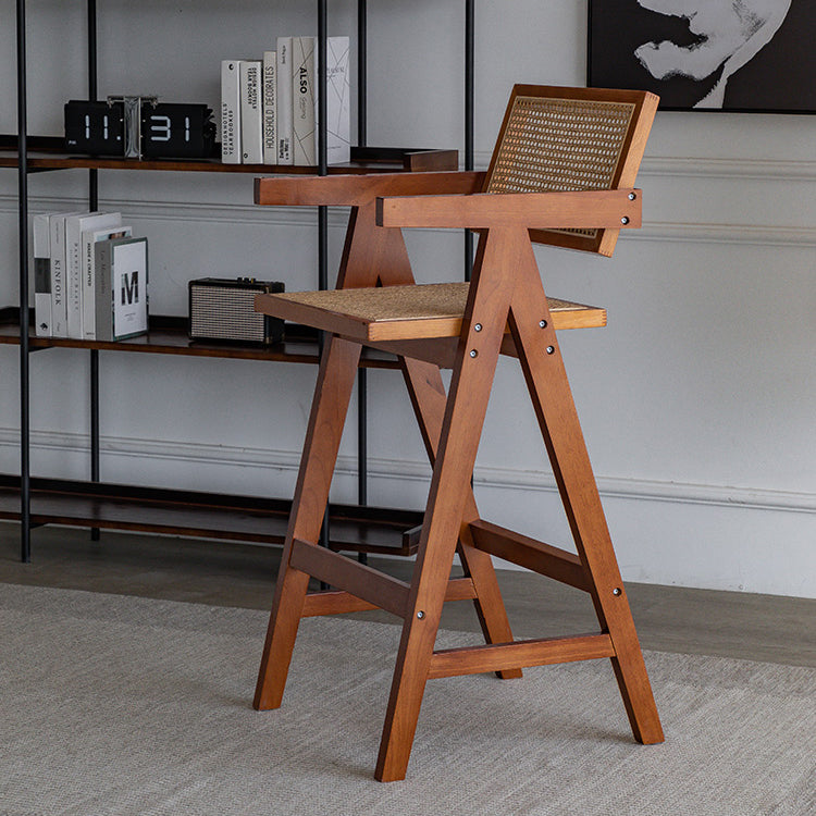 Contemporary Low Back Solid Wood Armed Bar Stool with Footrest