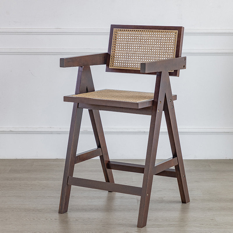 Contemporary Low Back Solid Wood Armed Bar Stool with Footrest