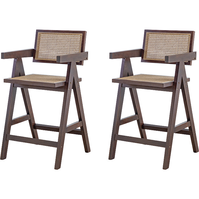 Contemporary Low Back Solid Wood Armed Bar Stool with Footrest