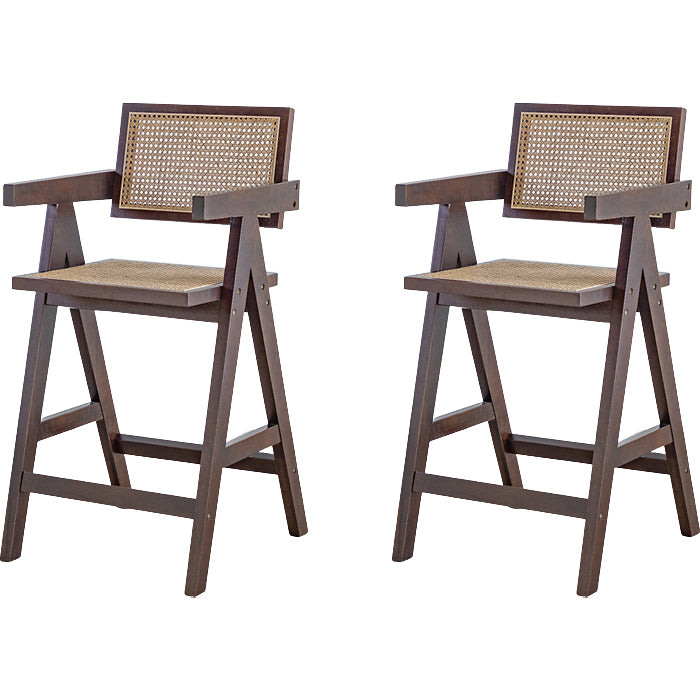 Contemporary Low Back Solid Wood Armed Bar Stool with Footrest